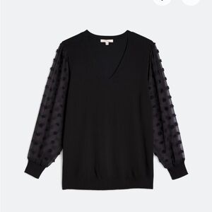 Les Serein Size 3x Textured Sleeve Pullover in Black